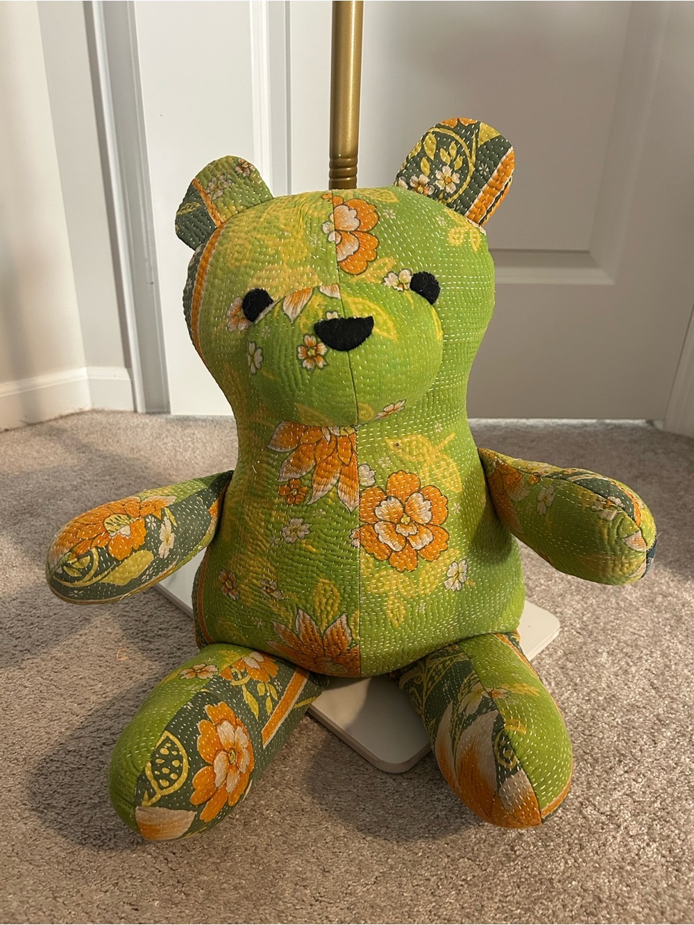 NWT FP One Handmade Kantha Quilted
Green Floral Teddy Bear Plush, 24 inches